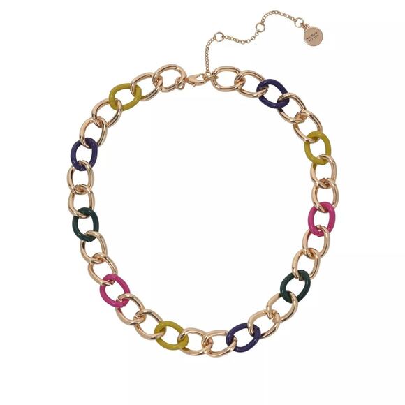 Isaac Mizrahi New York Gold Tone and Color Link Collar Necklace #MZ11 - Picture 1 of 3